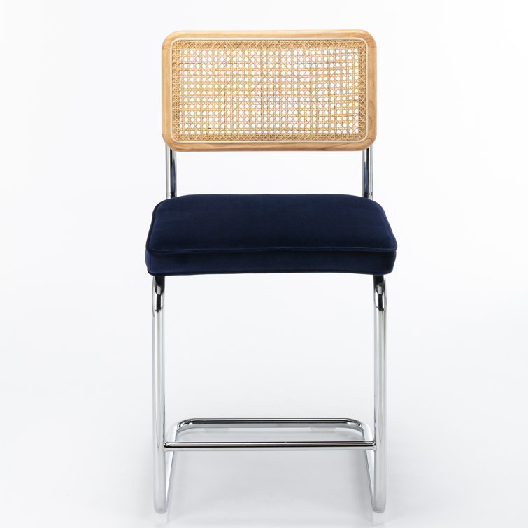 Sapphire Blue Velvet and Chrome Counter Stools, Set of 2