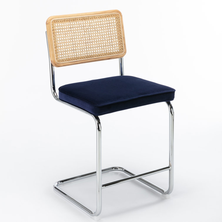 Sapphire Blue Velvet and Chrome Counter Stools, Set of 2