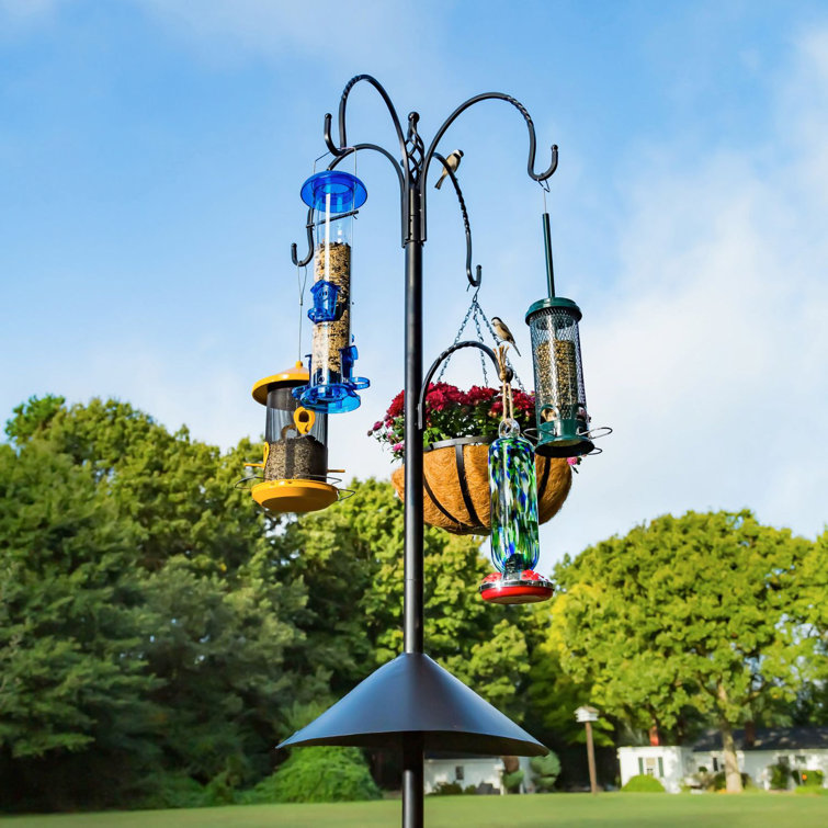 Tall Black Metal Squirrel Resistant Bird Feeding Station