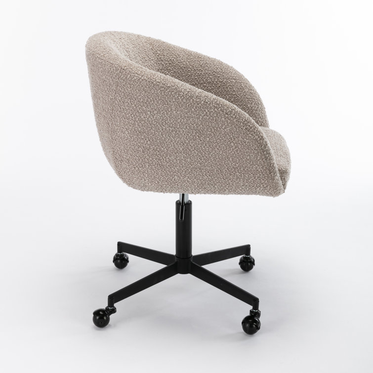 Gray Boucle Upholstered Swivel Office Chair with Black Steel Frame