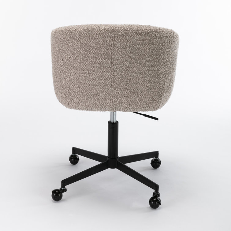 Gray Boucle Upholstered Swivel Office Chair with Black Steel Frame