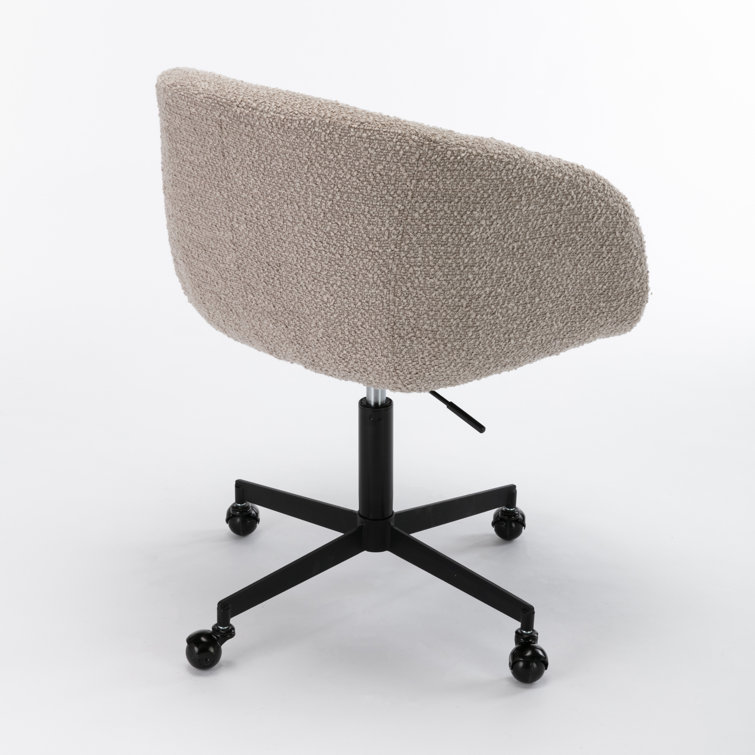 Gray Boucle Upholstered Swivel Office Chair with Black Steel Frame