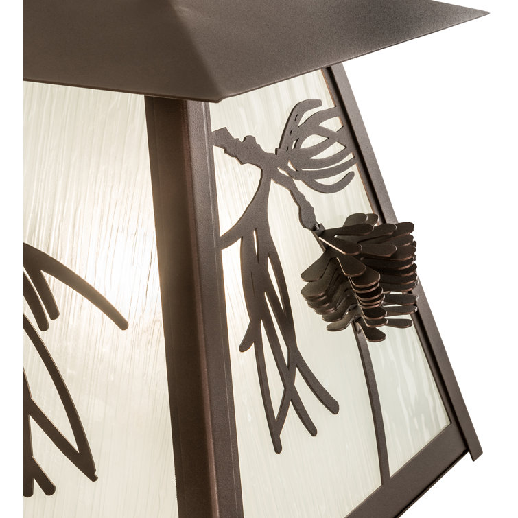 Mahogany Bronze Pinecone & Needle 1-Light Sconce with Frosted Seedy Glass