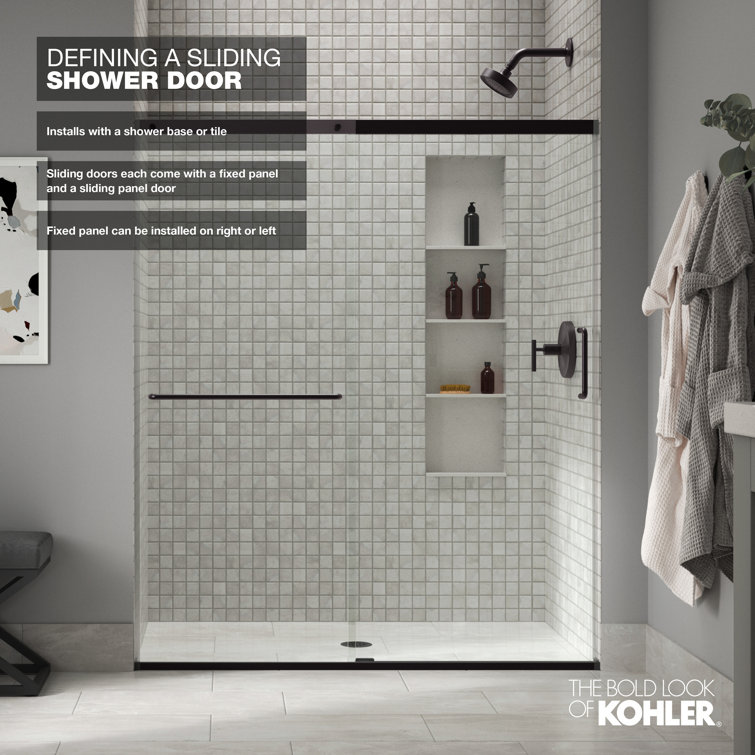 Elate Frameless Clear Tempered Glass Sliding Shower Door, 75-1/2" H x 50-1/4" W