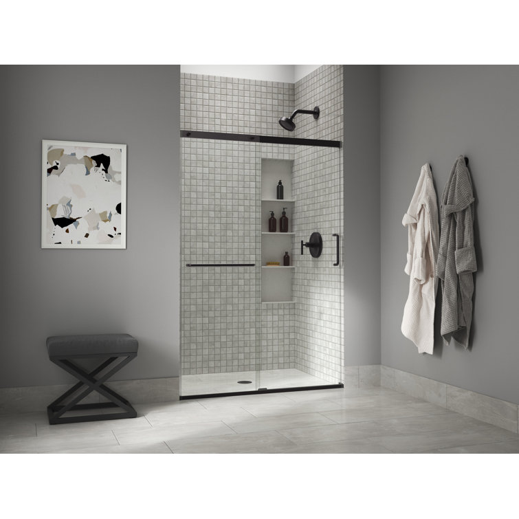 Elate Frameless Clear Tempered Glass Sliding Shower Door, 75-1/2" H x 50-1/4" W