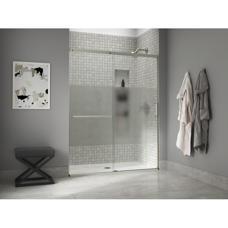 Elate Frameless Nickel Sliding Shower Door with Crystal Clear Glass