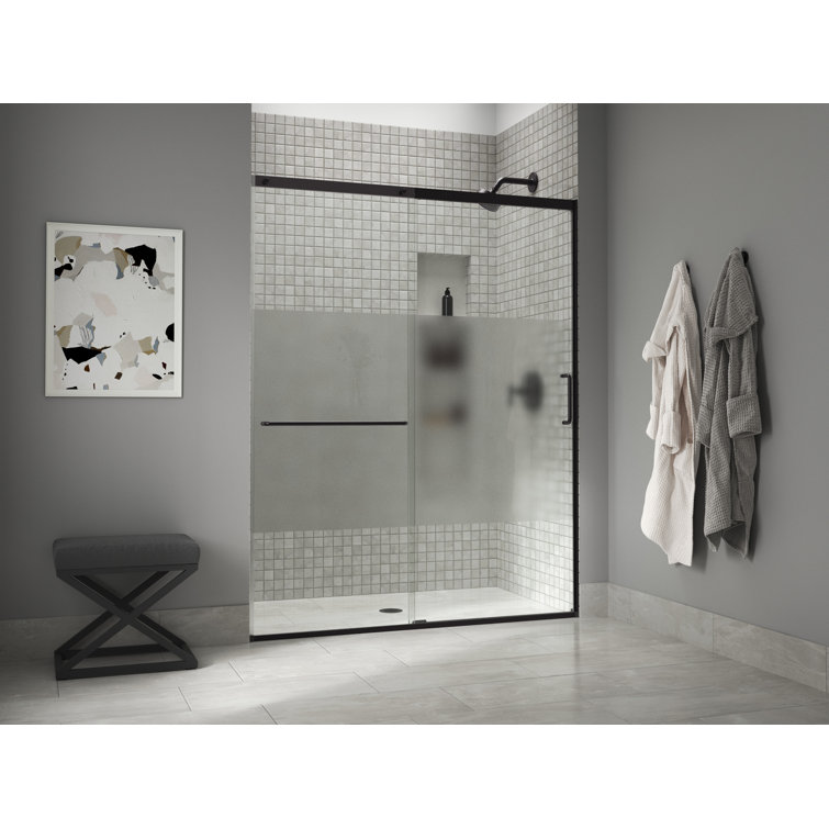 Elate Frameless Nickel Sliding Shower Door with Clear Glass