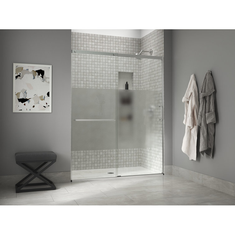 Elate Bright Silver Frameless Sliding Shower Door with Crystal Clear Glass