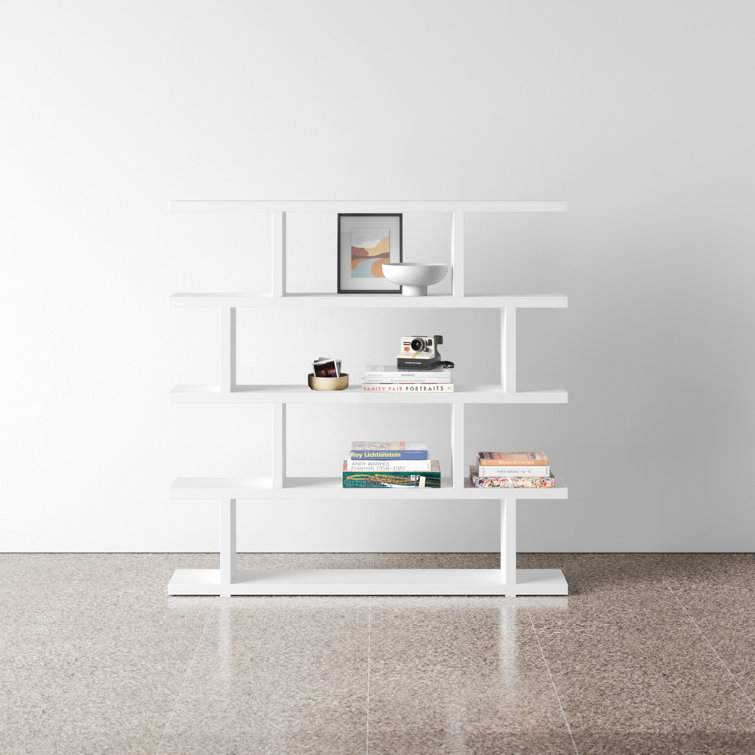 Annora Mid-Century Modern Wide White Bookcase