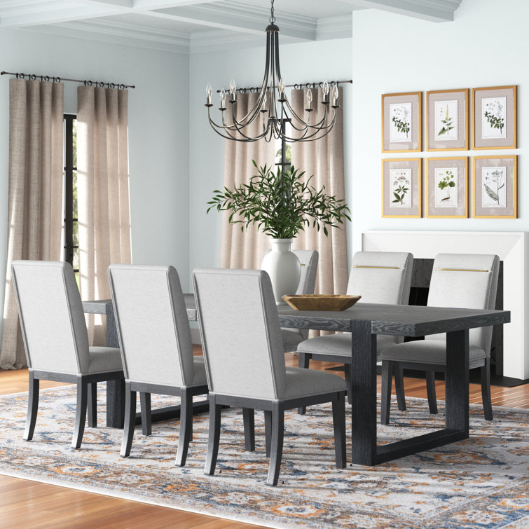 Gray and Black 7-Piece Extendable Dining Set with Upholstered Chairs
