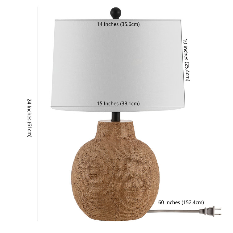 Brown Textured Resin Table Lamp with White Drum Shade