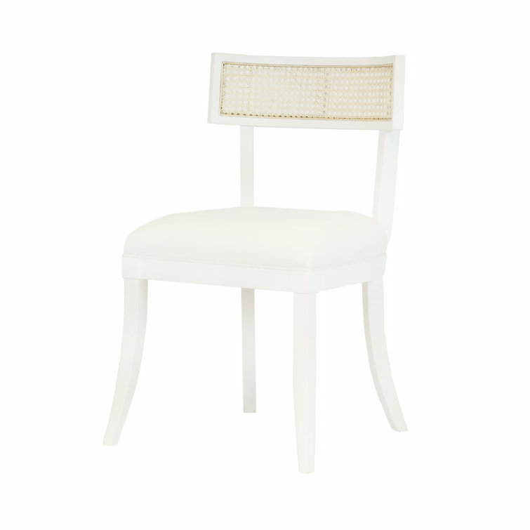 Britta White Linen Upholstered Side Chair with Cane Back