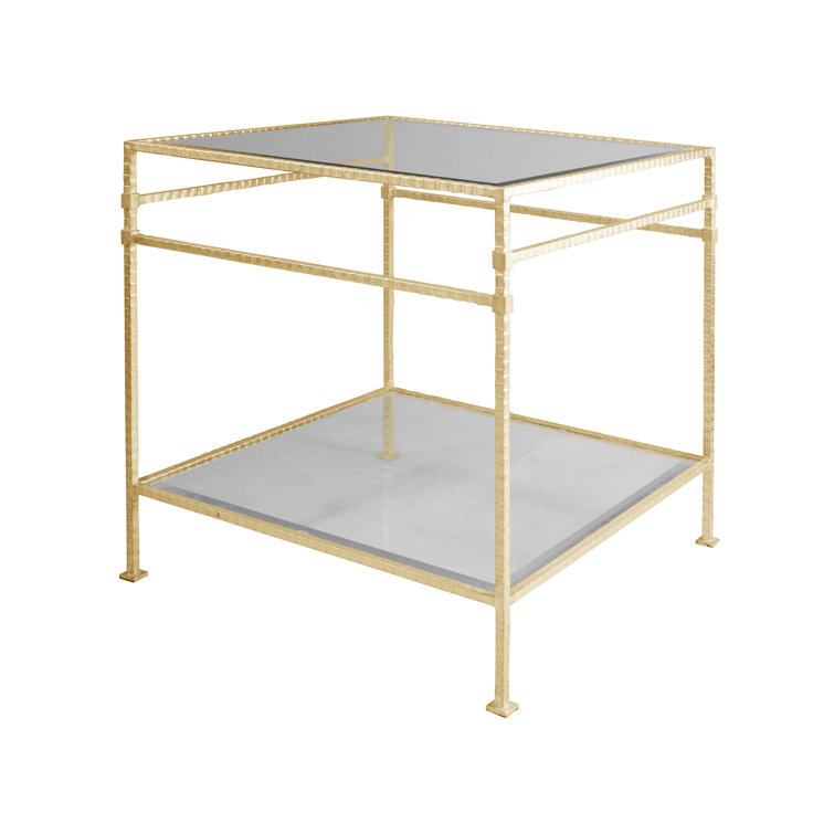 Amos 22" Gold Metal and Glass Square End Table
