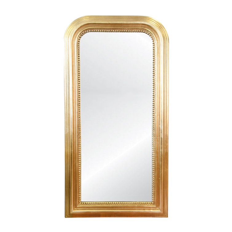 Gold Leaf Rectangular Wood Floor Mirror with Bead Detail