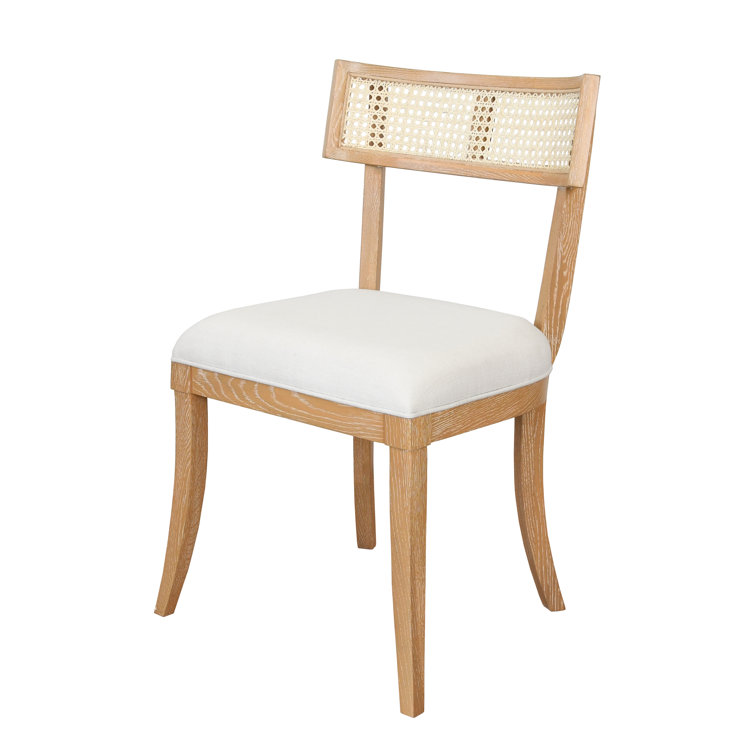 Britta White Linen and Cane Cerused Oak Side Chair