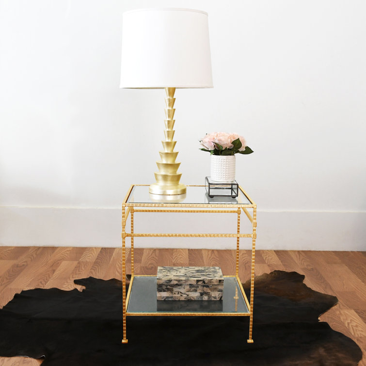 Amos 22" Gold Metal and Glass Square End Table