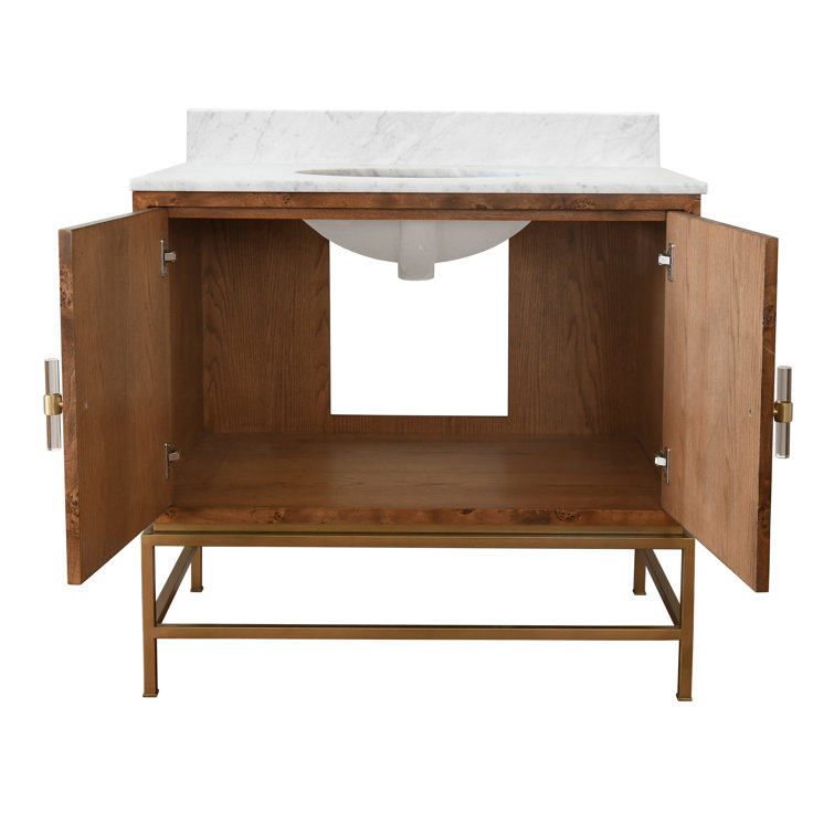 Clifford 36.5'' Contemporary Dark Burl Wood Bathroom Vanity with White Marble Top
