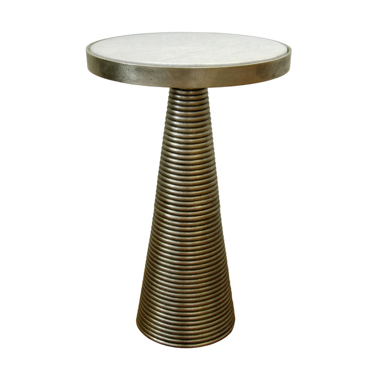 Round Gold Metal and Stone Side Table