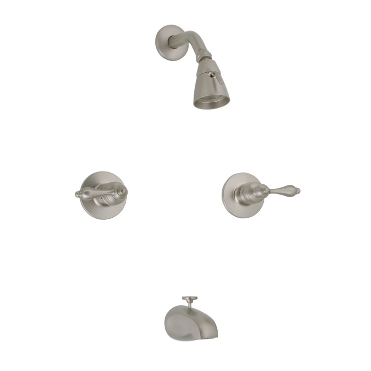 Brushed Nickel Twin Handle Wall Mounted Tub and Shower Faucet Set