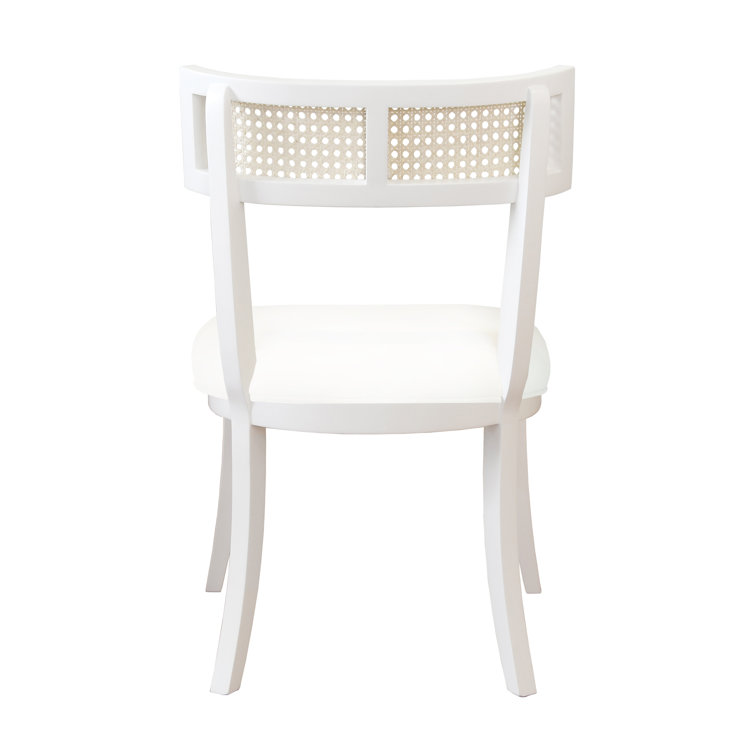 Britta White Linen Upholstered Side Chair with Cane Back