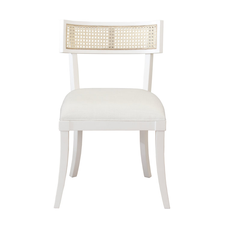 Britta White Linen Upholstered Side Chair with Cane Back