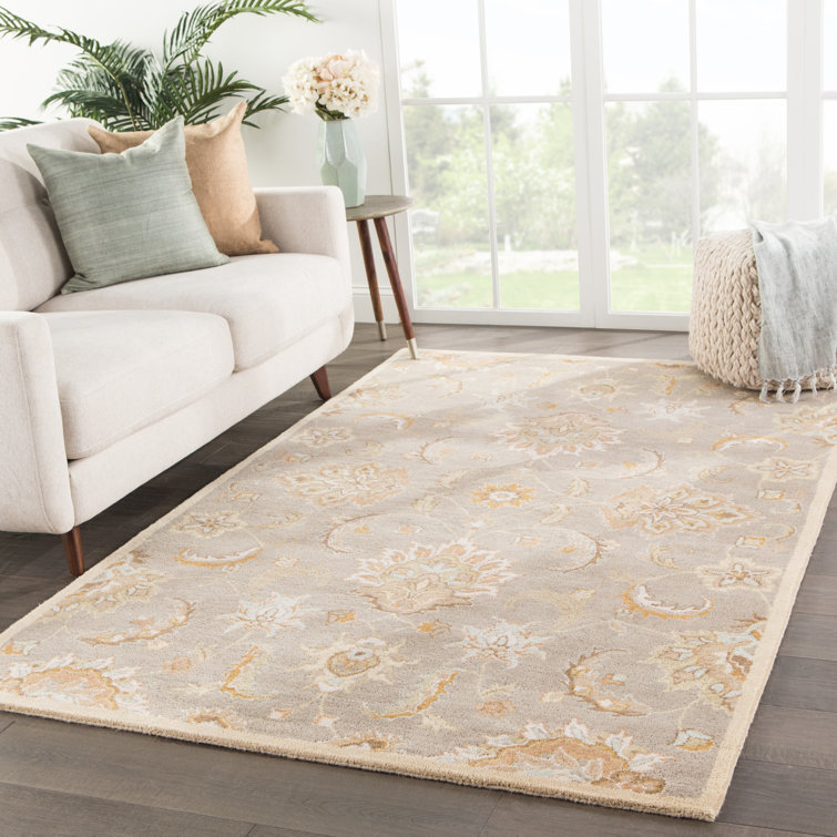 Elegant Gray Tufted Wool 9' x 12' Handmade Area Rug