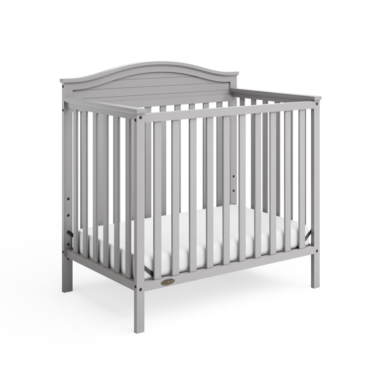 Pebble Gray Pine Wood Mini Convertible Crib with Memory Foam Mattress