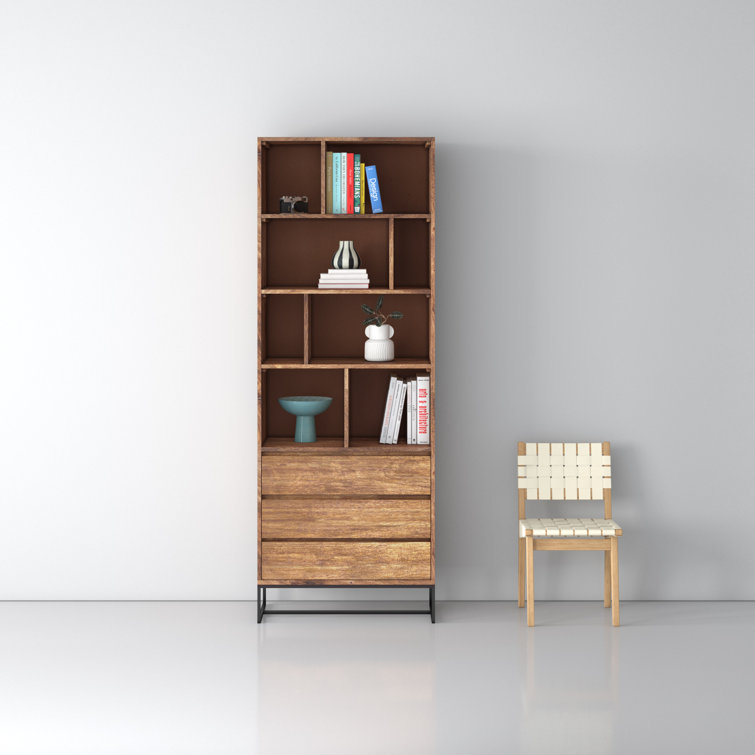Industrial-Scandinavian Brown Mango Wood Shelf with Asymmetrical Cubes