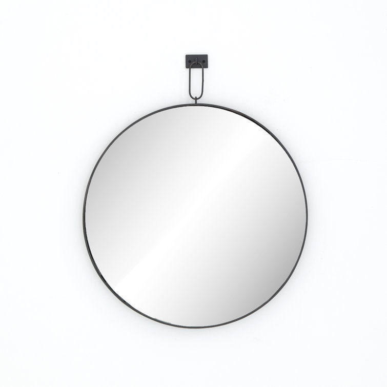 30" Industrial Round Black Wood & Gold Wall Mirror