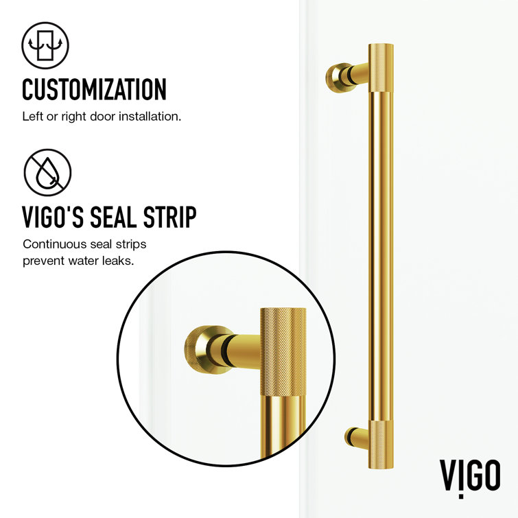 Elan Cass 44-48" Matte Gold Frameless Sliding Shower Door with Clear Glass