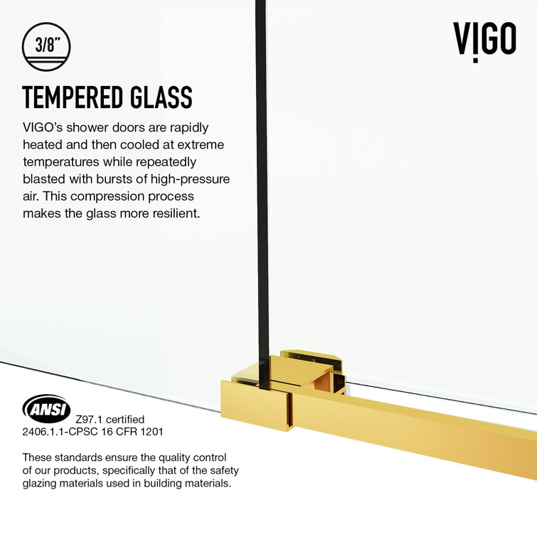 Elan Cass 44-48" Matte Gold Frameless Sliding Shower Door with Clear Glass