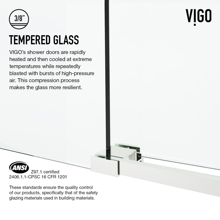 Elan Cass Stainless Steel Frameless Sliding Shower Door with Clear Glass
