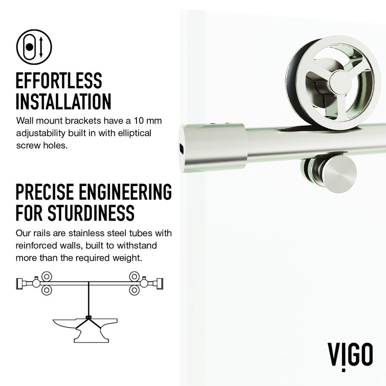 Elan Cass Stainless Steel Frameless Sliding Shower Door with Clear Glass