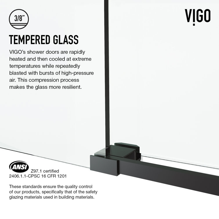 Cass 52" Wide Matte Black Frameless Sliding Shower Door