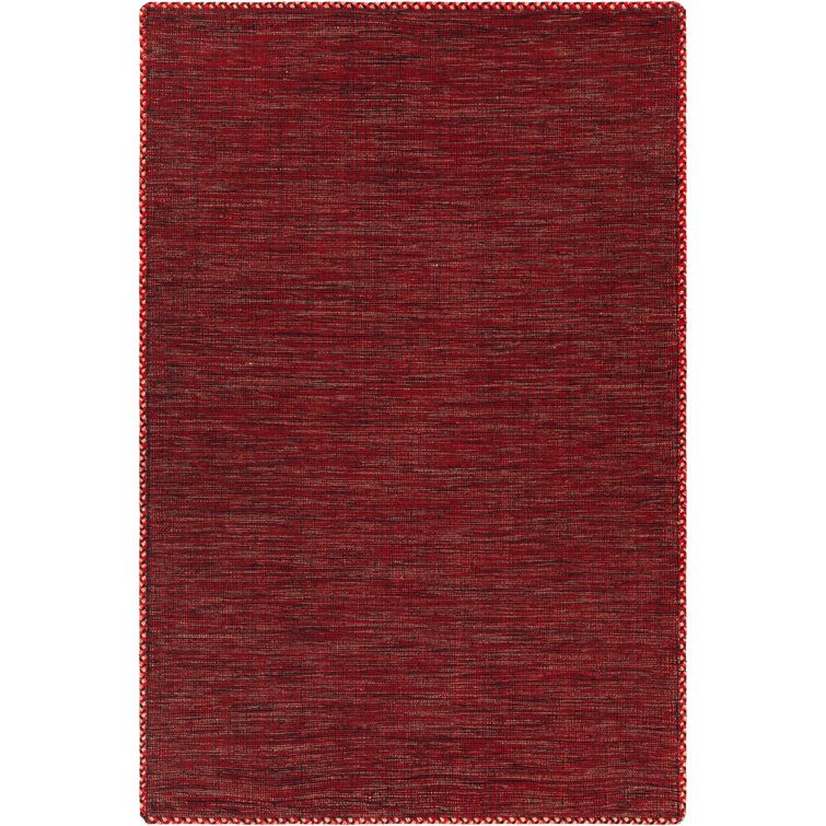 Hand-Woven Red Wool and Cotton Rectangular Area Rug