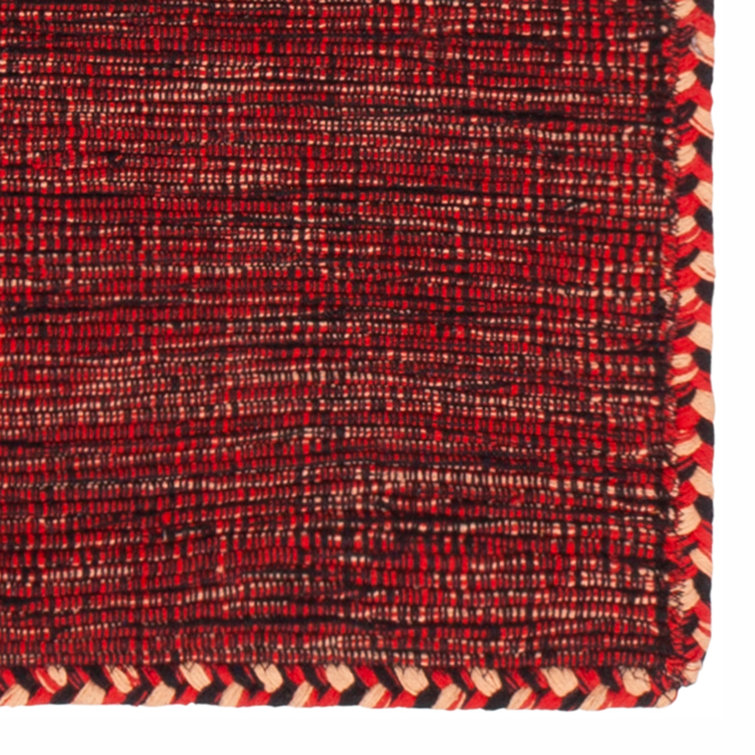 Hand-Woven Red Wool and Cotton Rectangular Area Rug