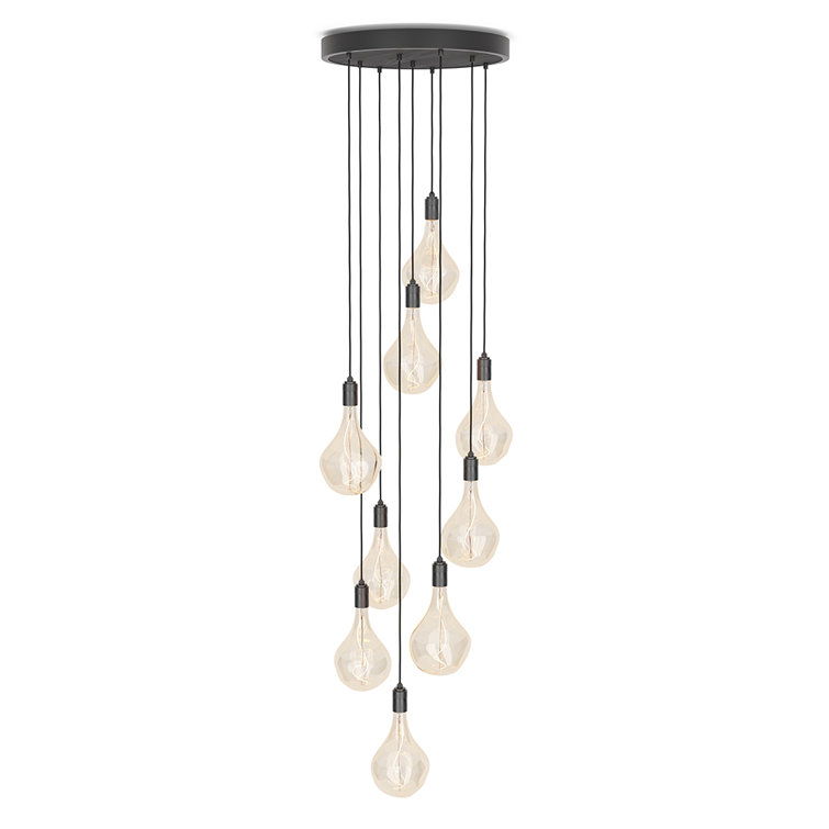 Black Glass Globe Nine Pendant Light with Graphite Canopy