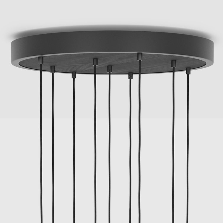 Black Glass Globe Nine Pendant Light with Graphite Canopy