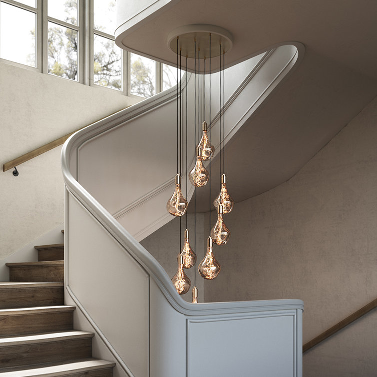 Spiral Fibonacci Organic Hand-Blown Glass & Brass 9-Light Pendant