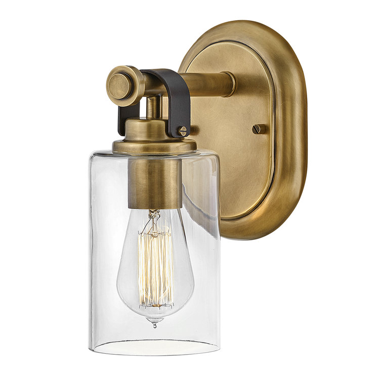 Halstead Heritage Brass 1-Light Outdoor Vanity with Clear Glass Shade