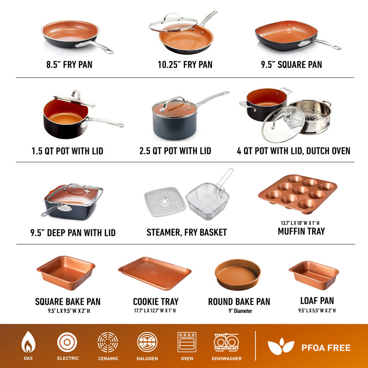 Gotham Steel 20-Piece Gray and Copper Nonstick Cookware and Bakeware Set