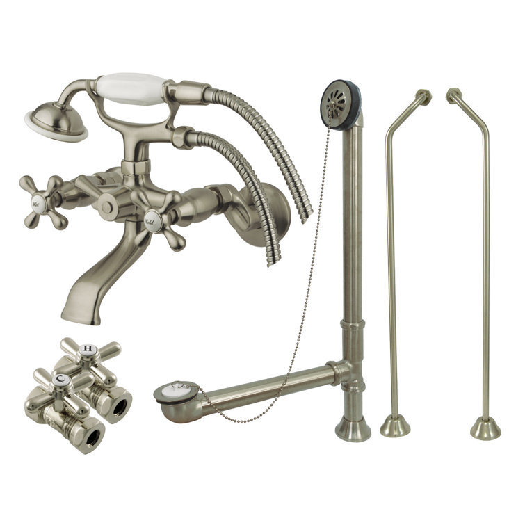 Vintage Satin Nickel Wall Mount Clawfoot Tub Faucet Package
