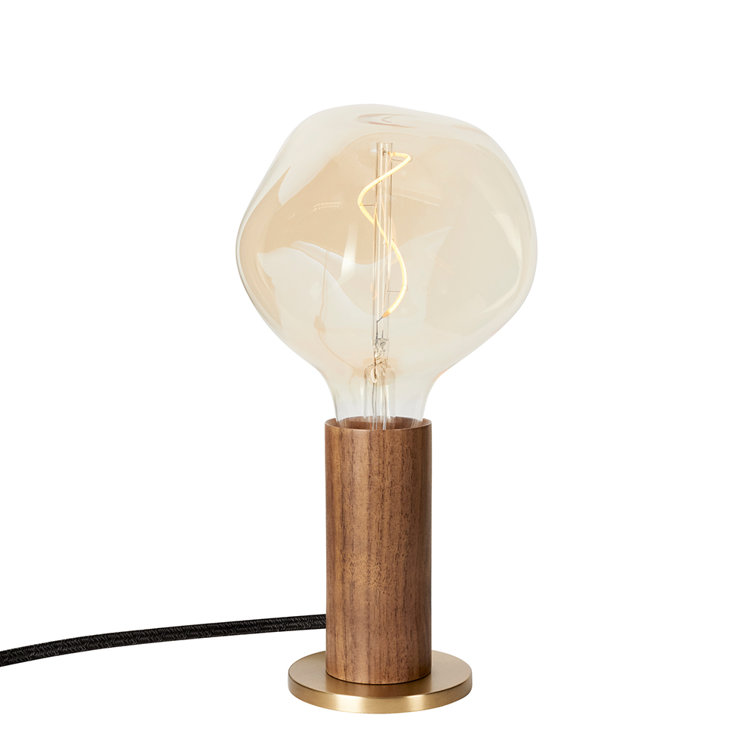Walnut and Brass Minimalist Table Lamp with LED Bulb