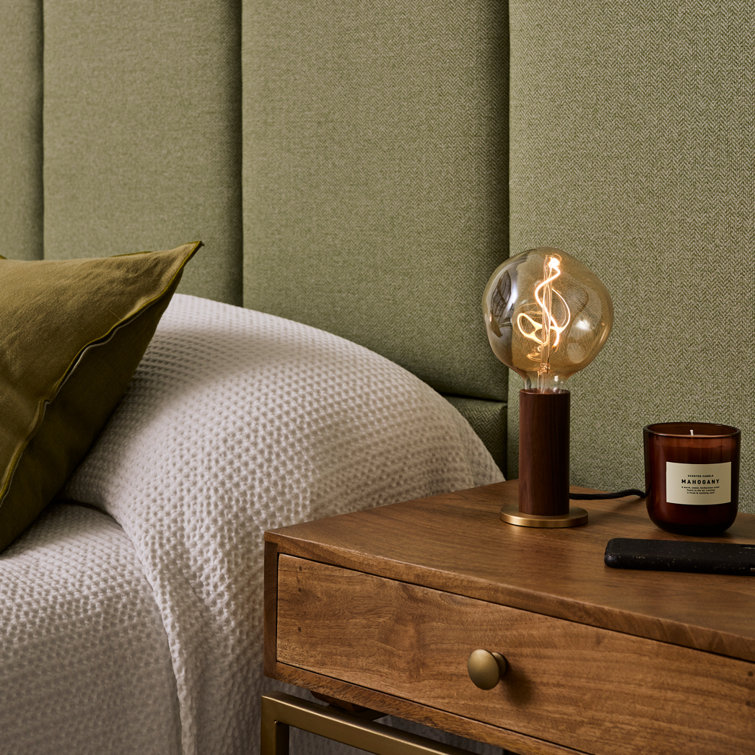 Walnut and Brass Minimalist Table Lamp with LED Bulb