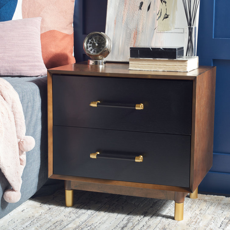 Justice Walnut & Black 2 Drawer Nightstand with Brass Accents