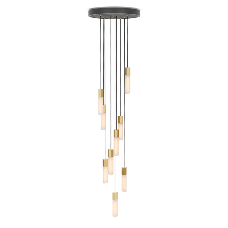 Ethereal Basalt 9-Light Hexagonal Brass & Glass LED Pendant