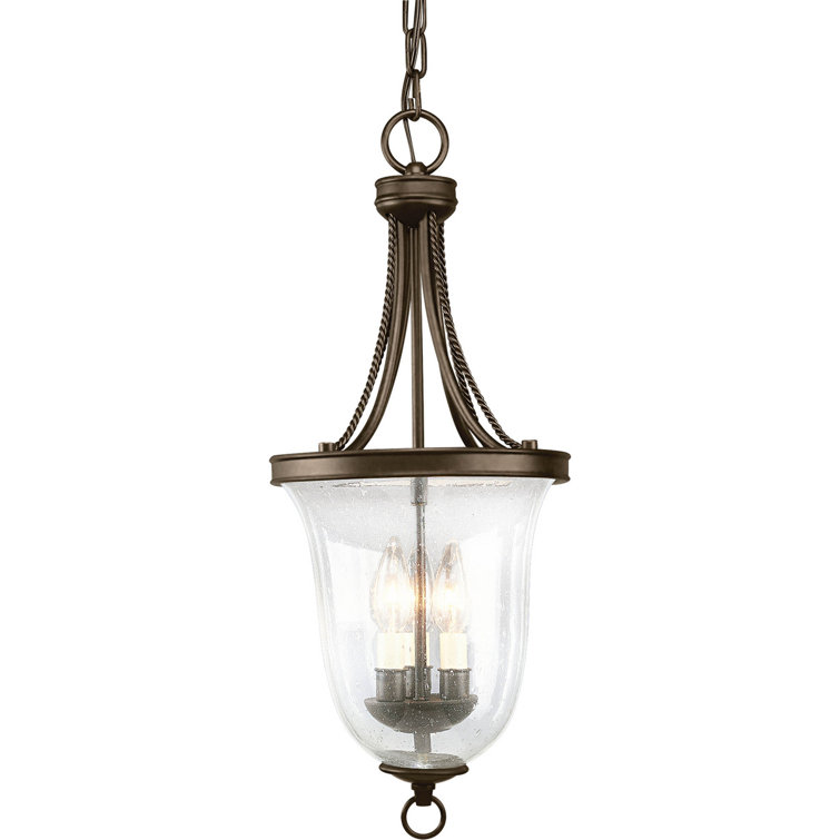 Antique Bronze Seeded Glass 3-Light Pendant