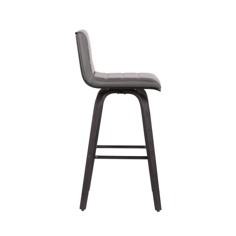 Gray Faux Leather and Wood Swivel Bar Stool