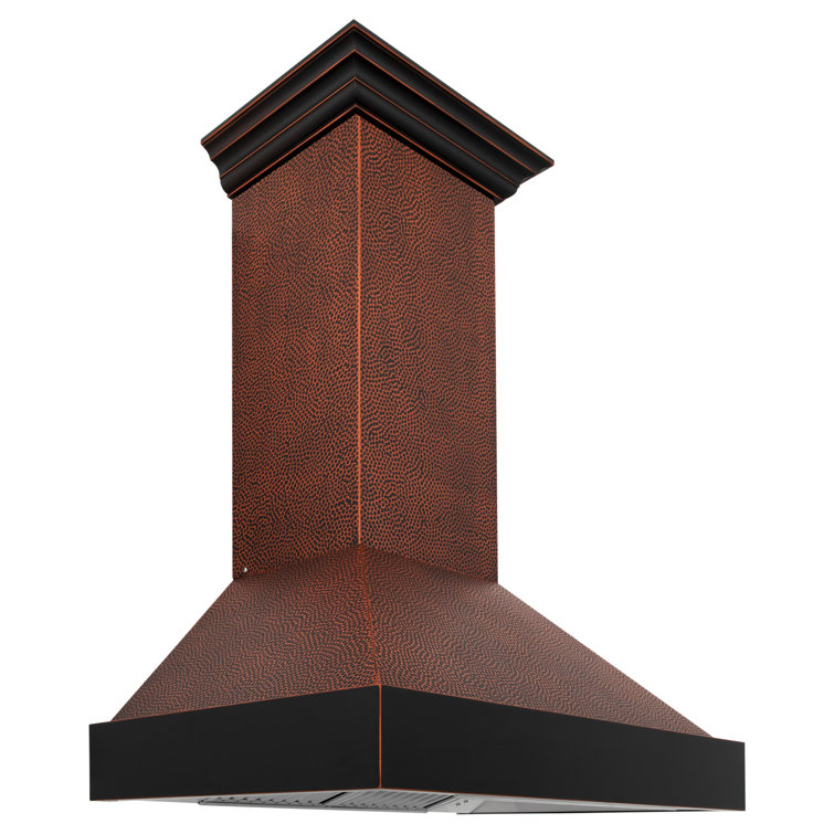 36" Hand-Hammered Copper Wall Mount Range Hood with Charcoal Filter