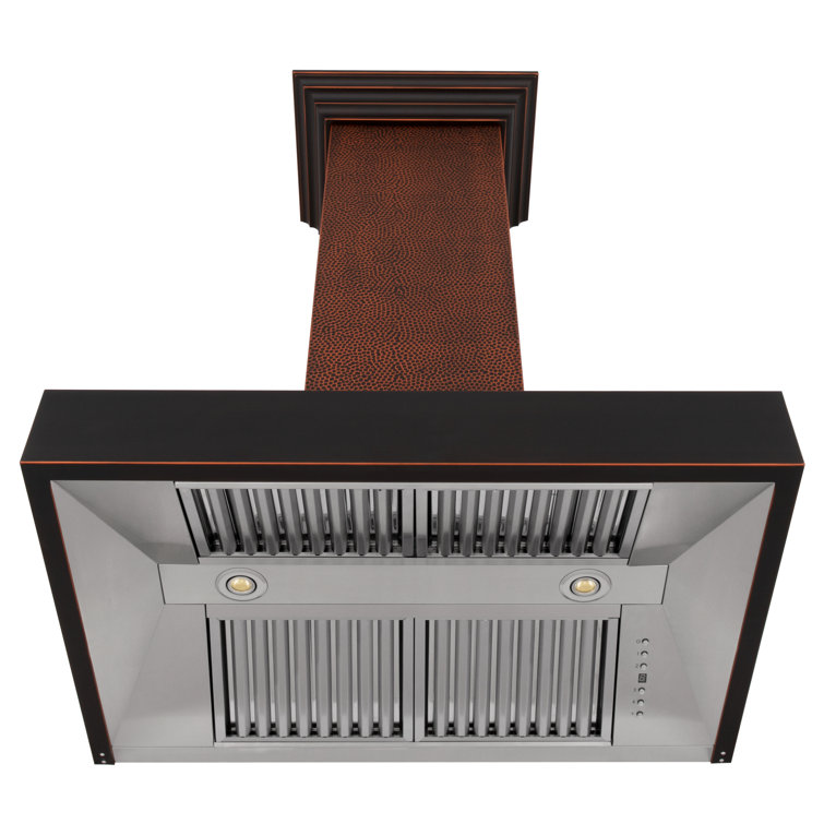 36" Hand-Hammered Copper Wall Mount Range Hood with Charcoal Filter
